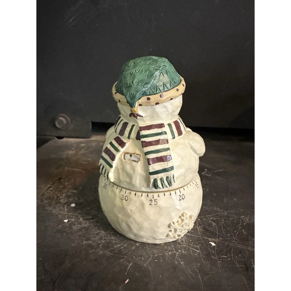 Vintage Boston Warehouse Tick Tock Snowman Kitchen Timer White Mechanical Windup